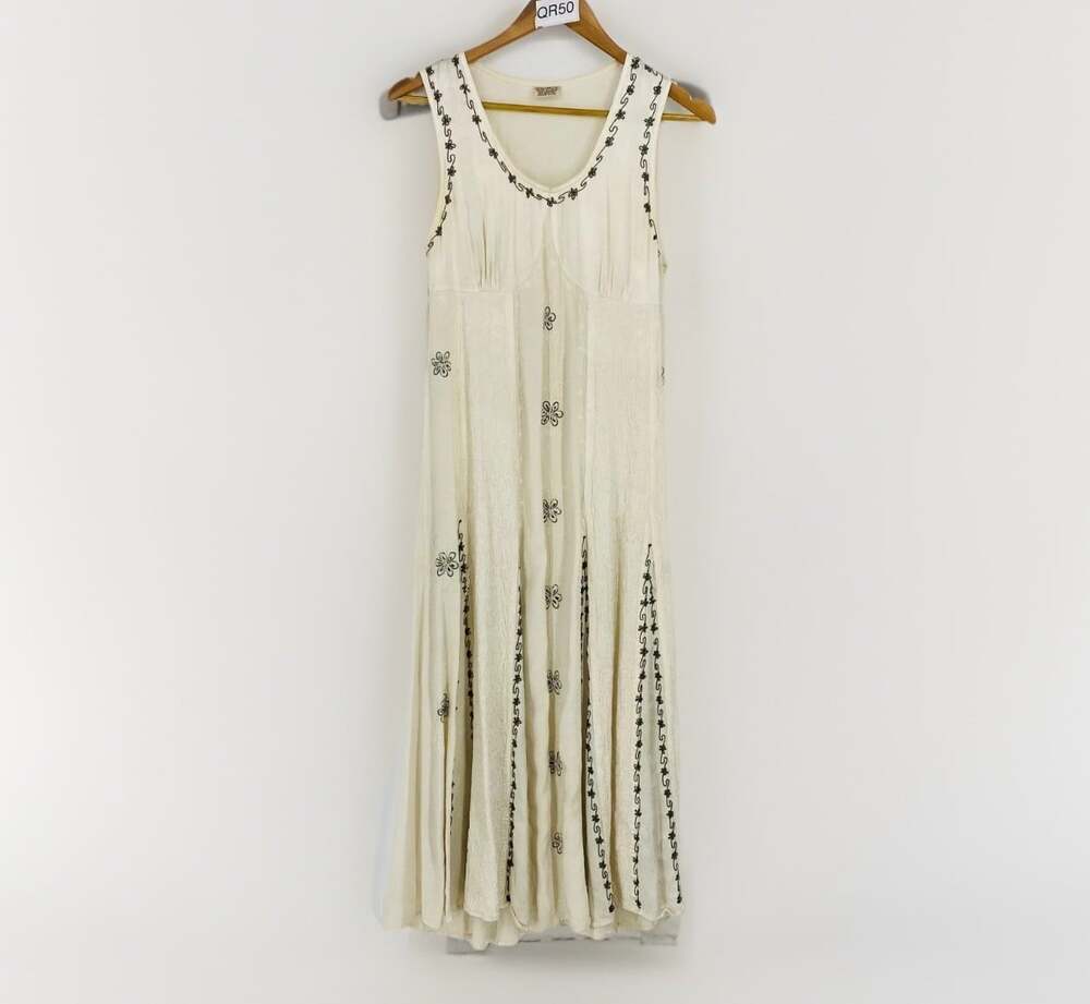 Magic Ivory Embroidered Maxi Dress One Size Fairycore Ren Faire Boho Hippie